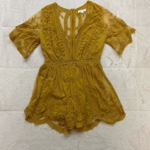 Honey Punch yellow lace romper